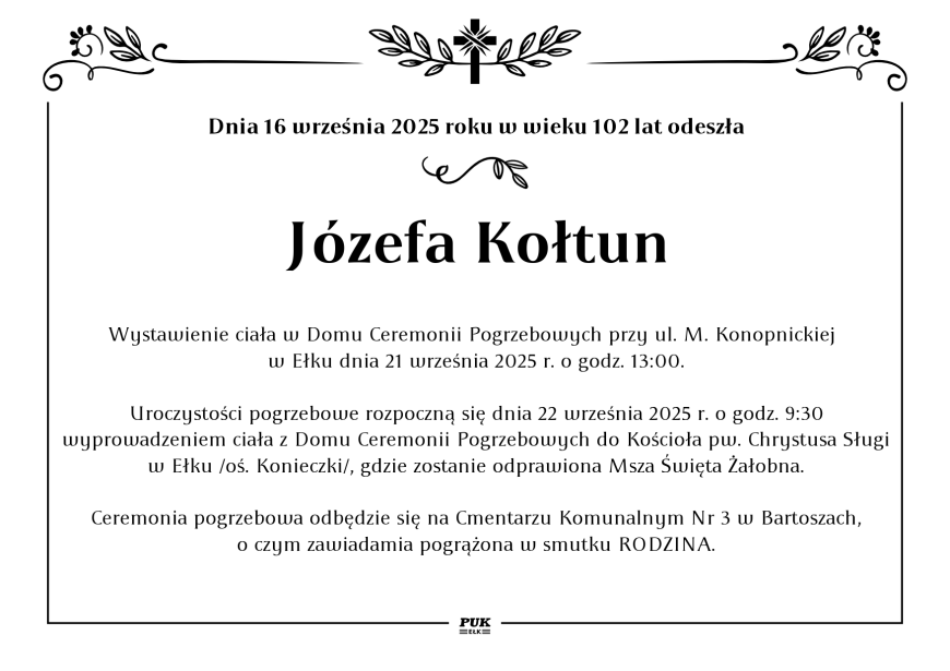 Józefa Kołtun - nekrolog